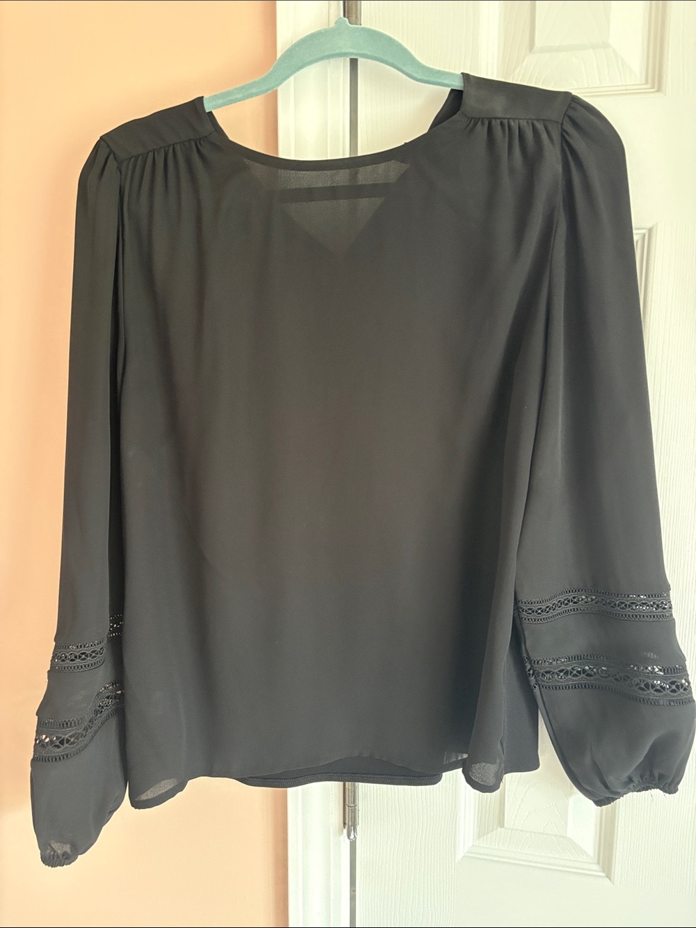 Ann Taylor Black Long Sleeve Blouse with Lace Trim XS
